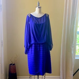 X scape women brand 14w royal blue shoulder beaded details